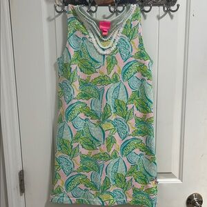 Lilly Pulitzer Kids Dress in Green and Blue Leaf Print